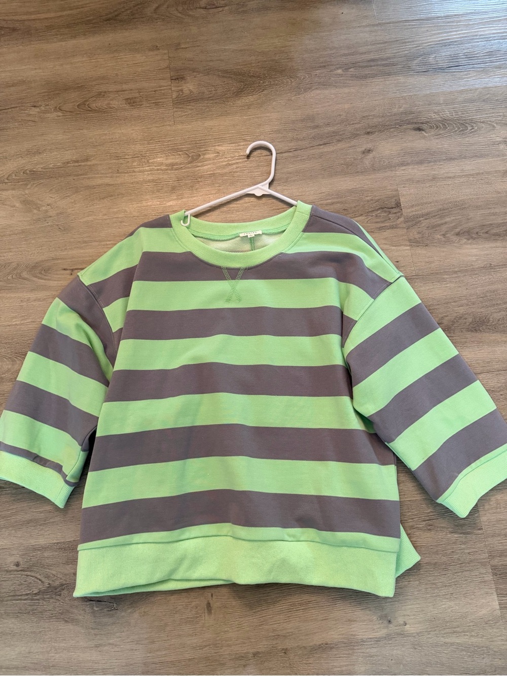 JODIFL Green and Gray Striped Boxy Crewneck Sweatshirt